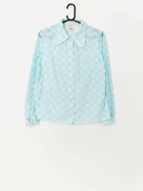 1960s vintage St Michael semi sheer blouse in pale blue – Medium / Large