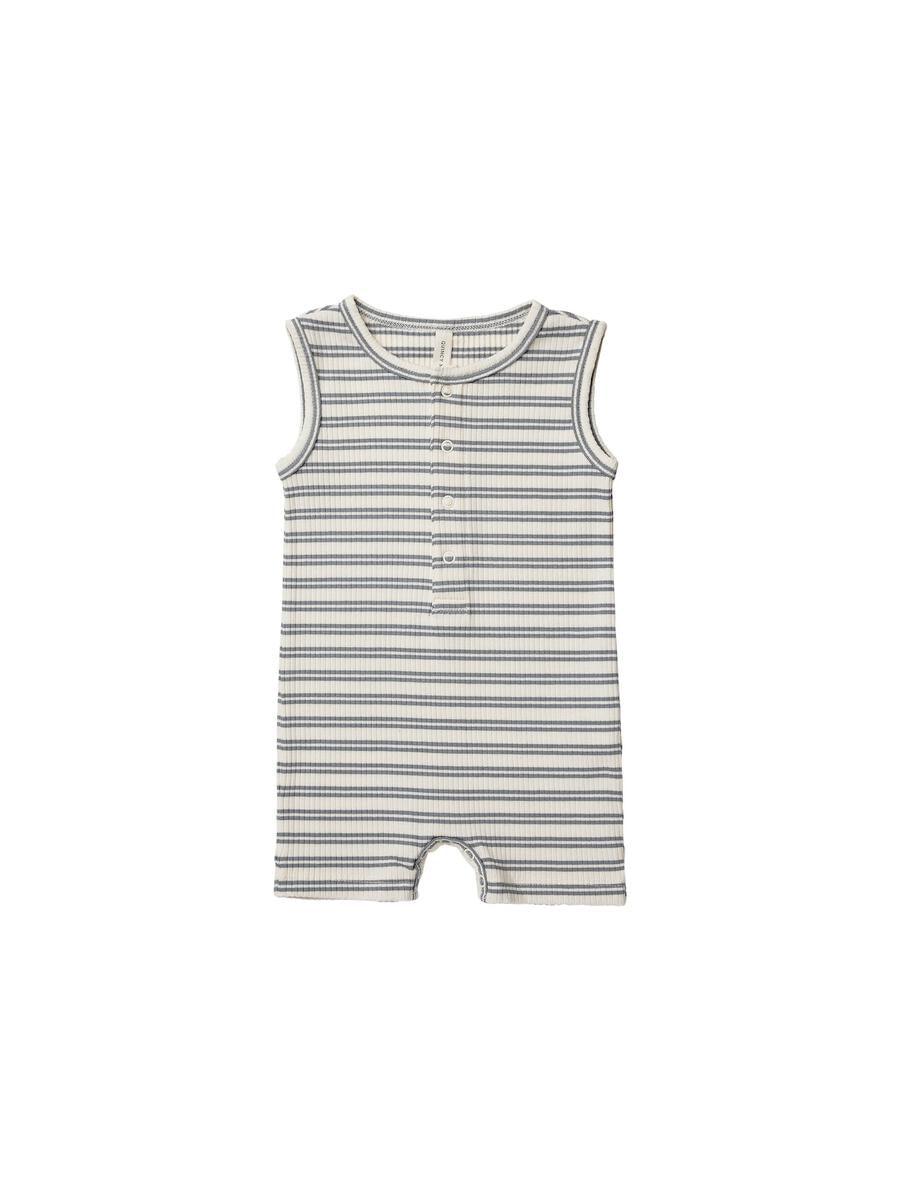 [50%OFF] ribbed henley romper | ocean stripe