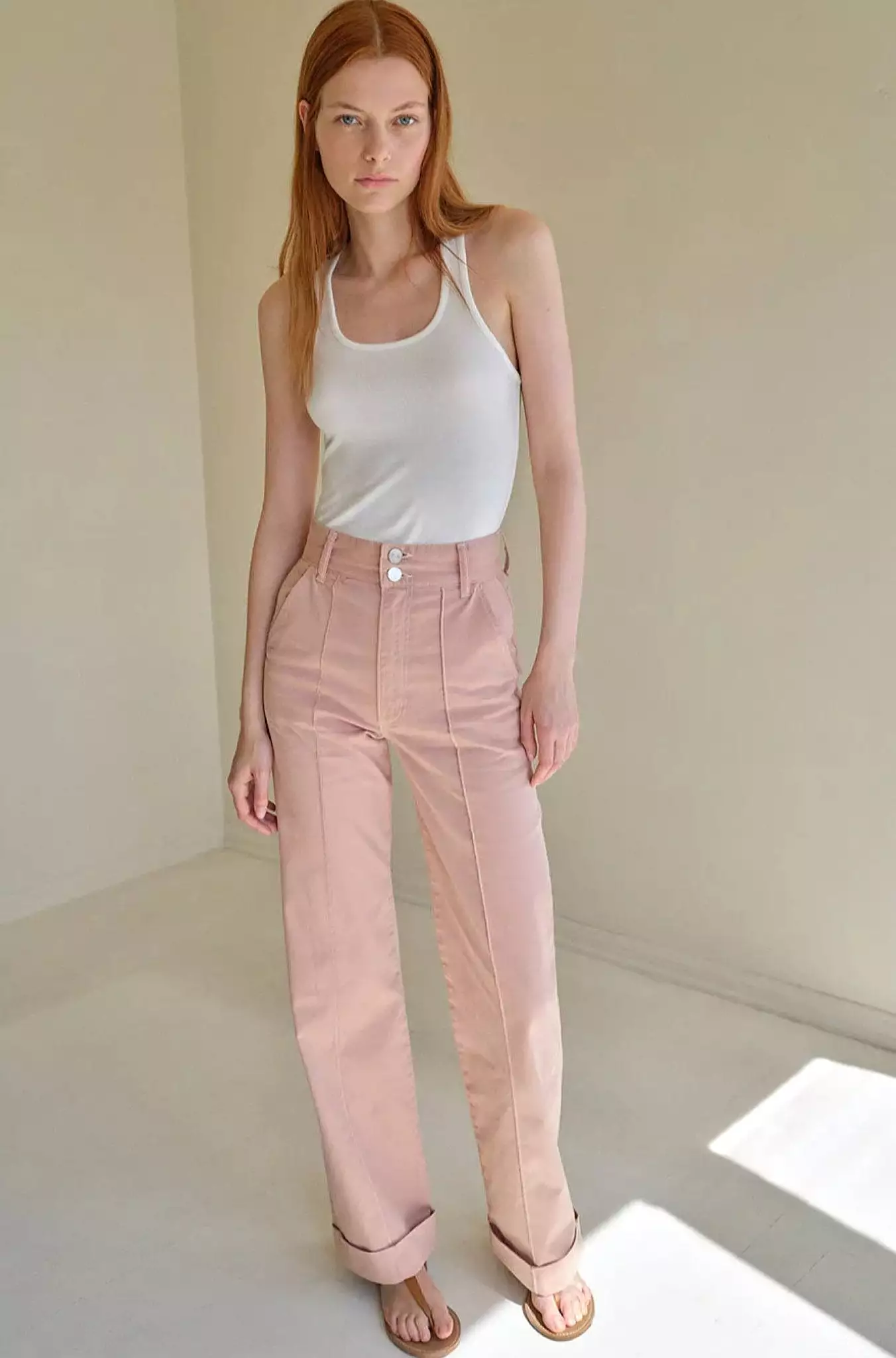 70s Cuffed Straight Jean in Rose