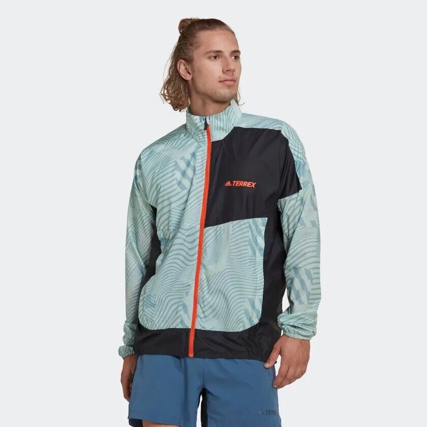 adidas TERREX Trail Running Windbreaker Mens Jacket Blue Or Green Coat Parley