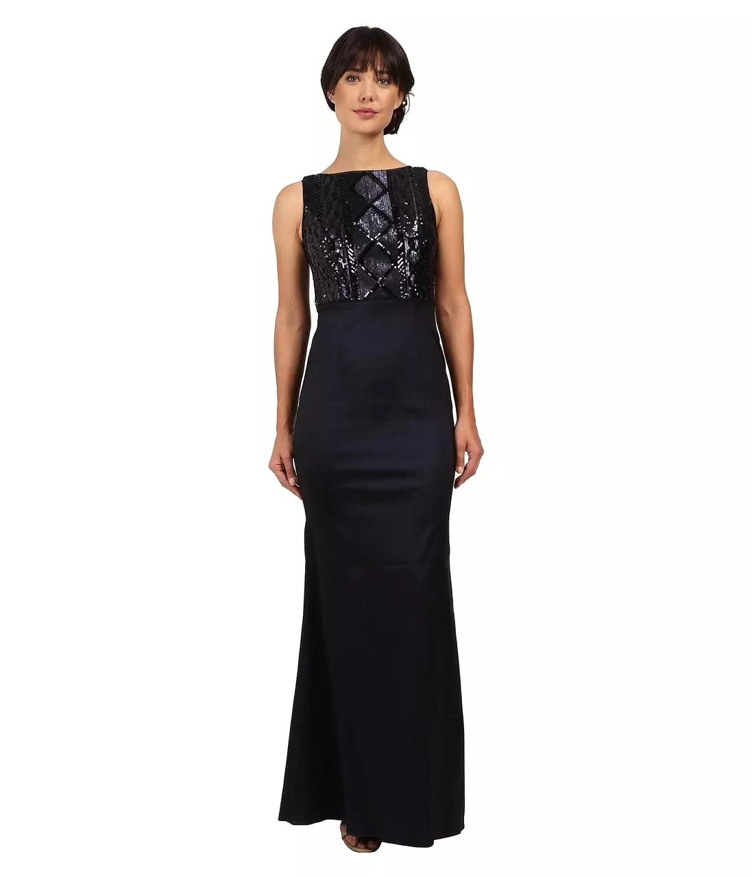 Adrianna Papell - Bateau Neckline Sequined Long Dress AP1E200234