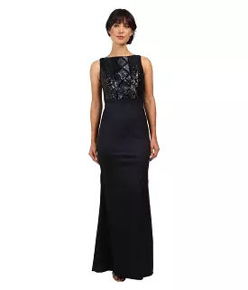 Adrianna Papell - Bateau Neckline Sequined Long Dress AP1E200234