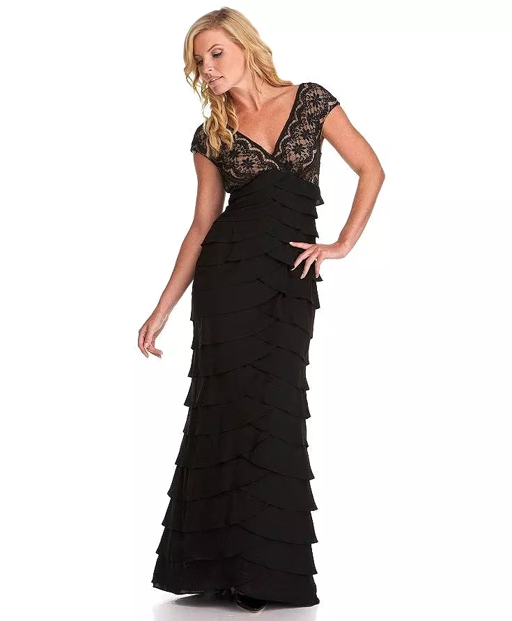 Adrianna Papell - Lace V-Neck Chiffon Dress 41837860