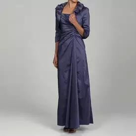 Adrianna Papell - Long Satin Dress with Ruffle Neck Bolero 81848880