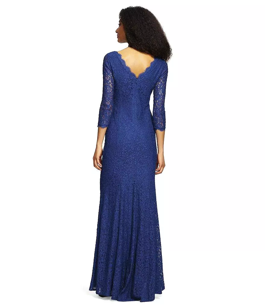 Adrianna Papell - Long Sleeves Lace Long Dress 91879130