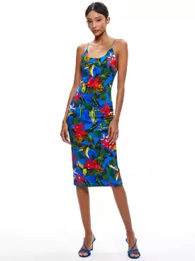 Alice + Olivia - Delora spaghetti Strap Fitted Midi Dress - Tropical Sunrise Sapphire