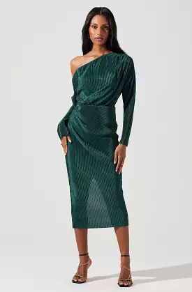 Azenia Plisse Off Shoulder Long Sleeve Midi Dress