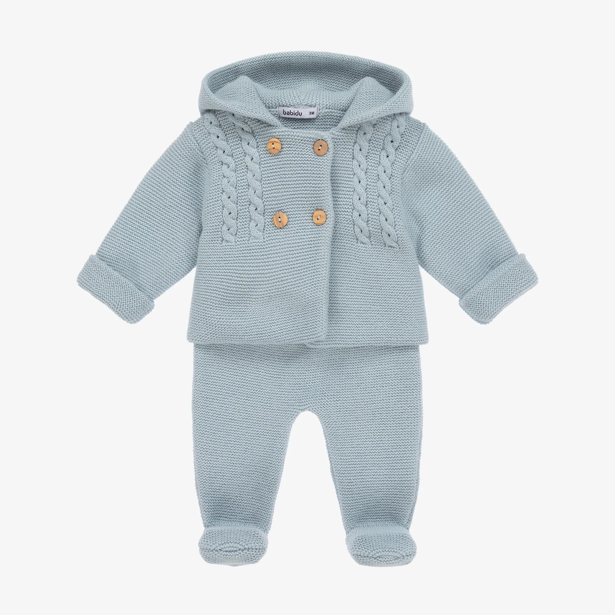 Baby Boys Blue Knitted Pram Coat Set