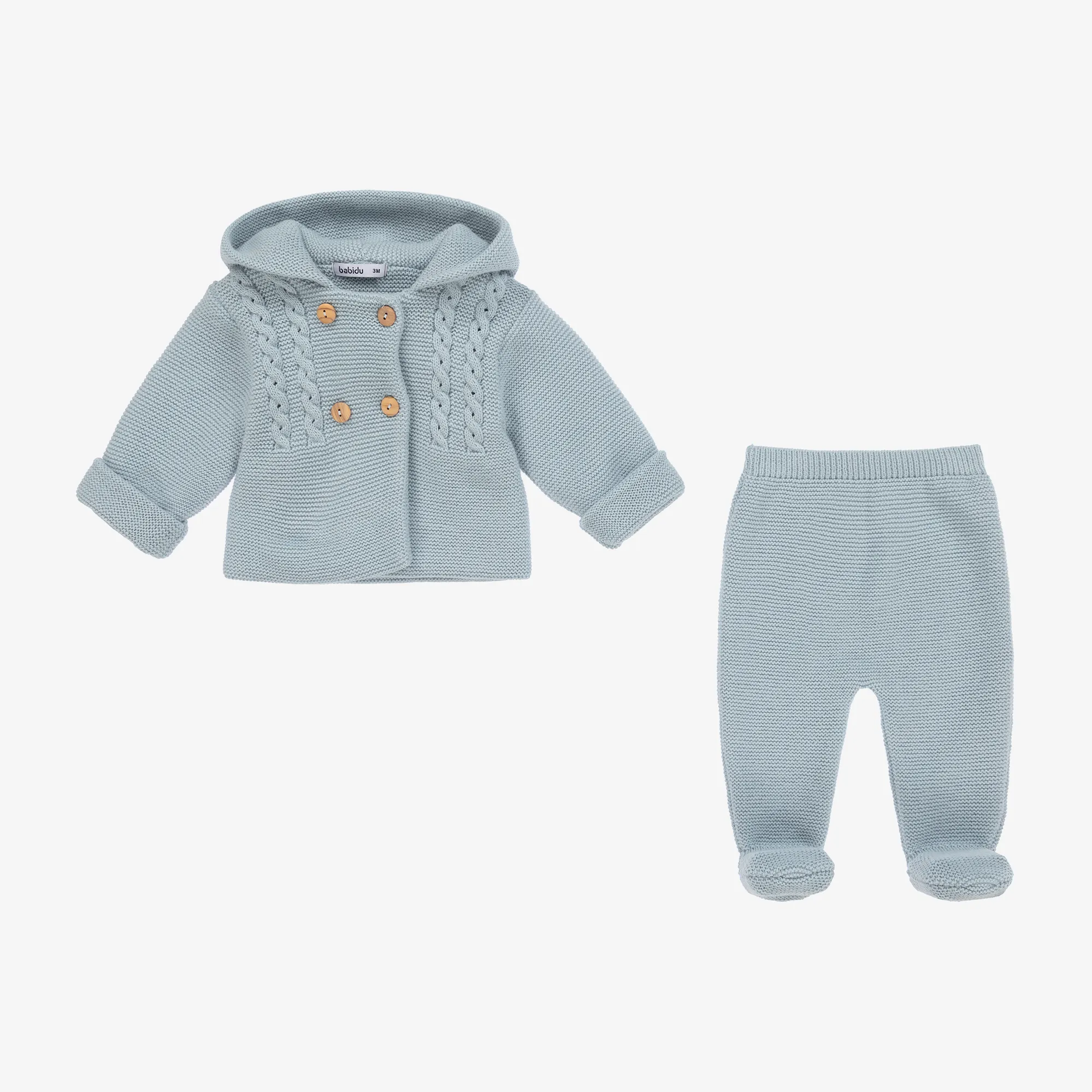 Baby Boys Blue Knitted Pram Coat Set