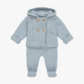 Baby Boys Blue Knitted Pram Coat Set