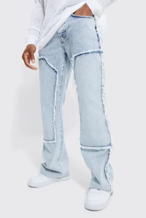 Baggy Rigid Flare Jeans With Frayed Worker Panel | boohooMAN UK