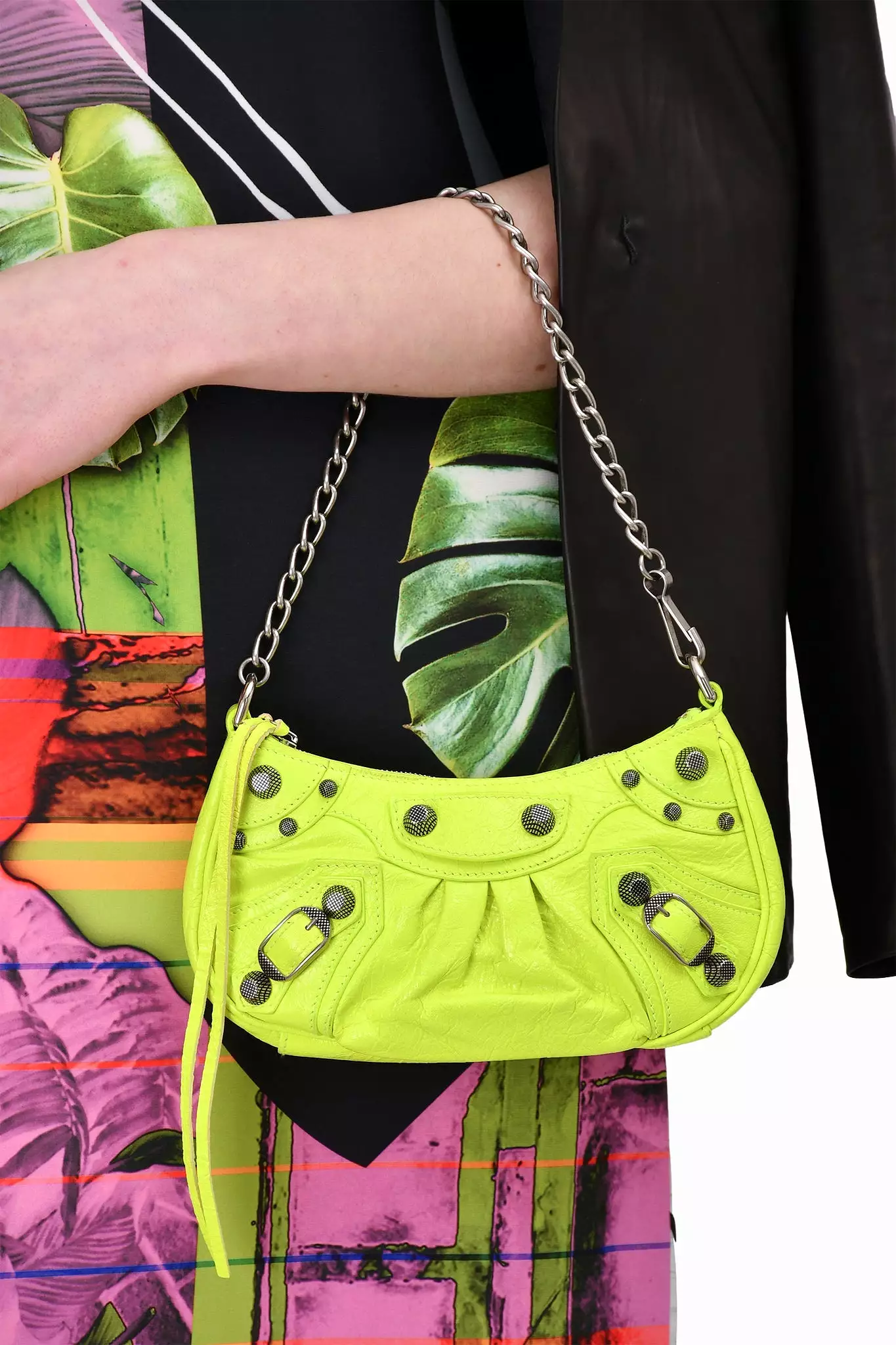 Balenciaga Neon Yellow Leather 'Le Cagole' Mini Chain Bag