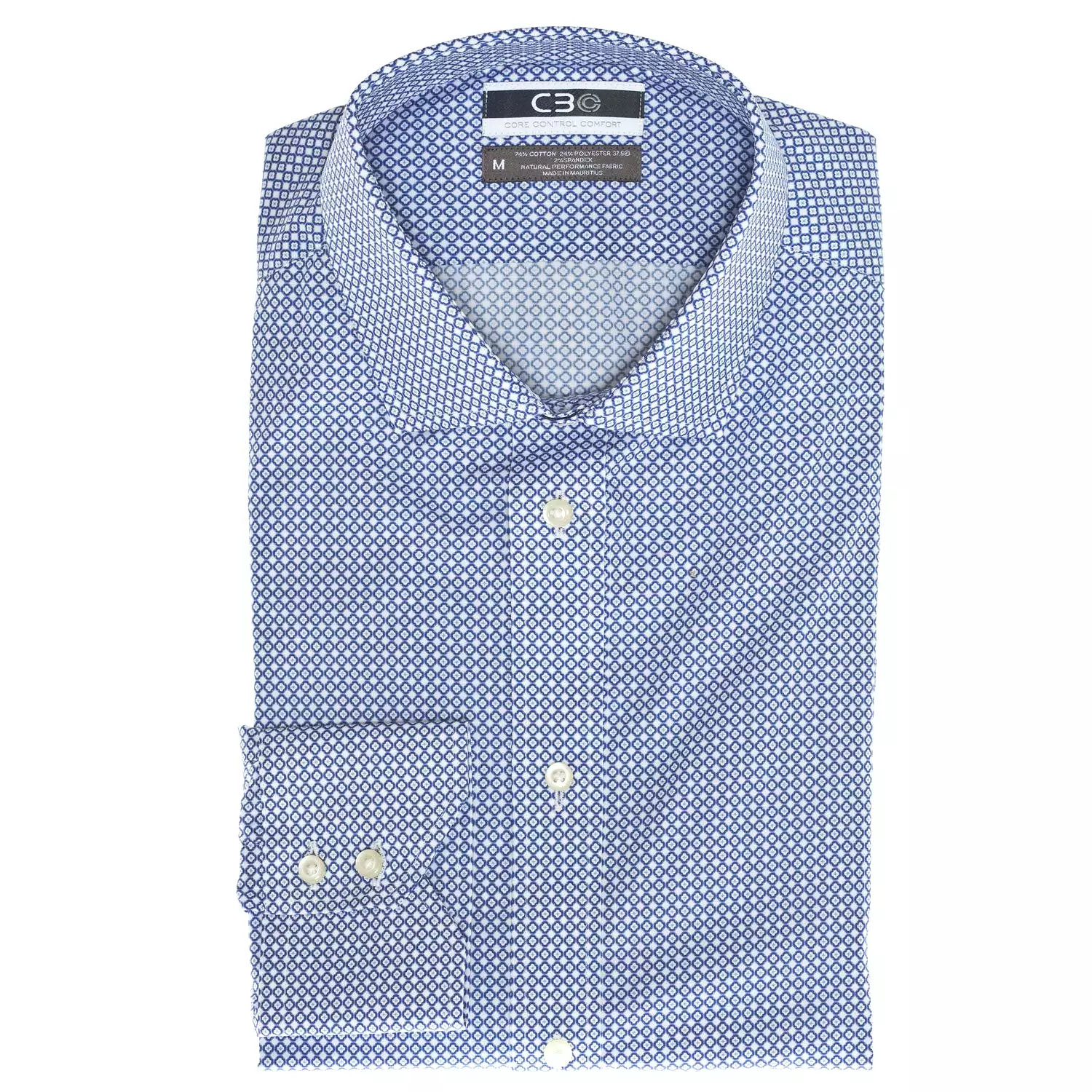 Big & Tall C3 Blue Geo Print Performance Sport Shirt