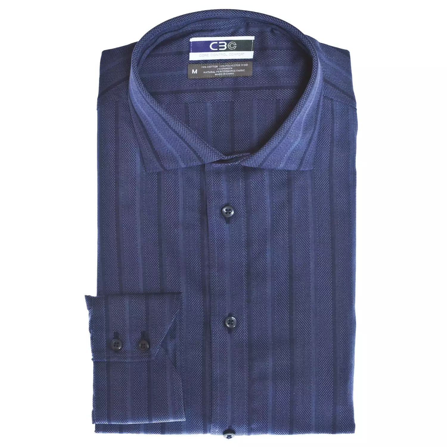 Big & Tall C3 Dark Blue Textured Stripe Performance Sport Shirt