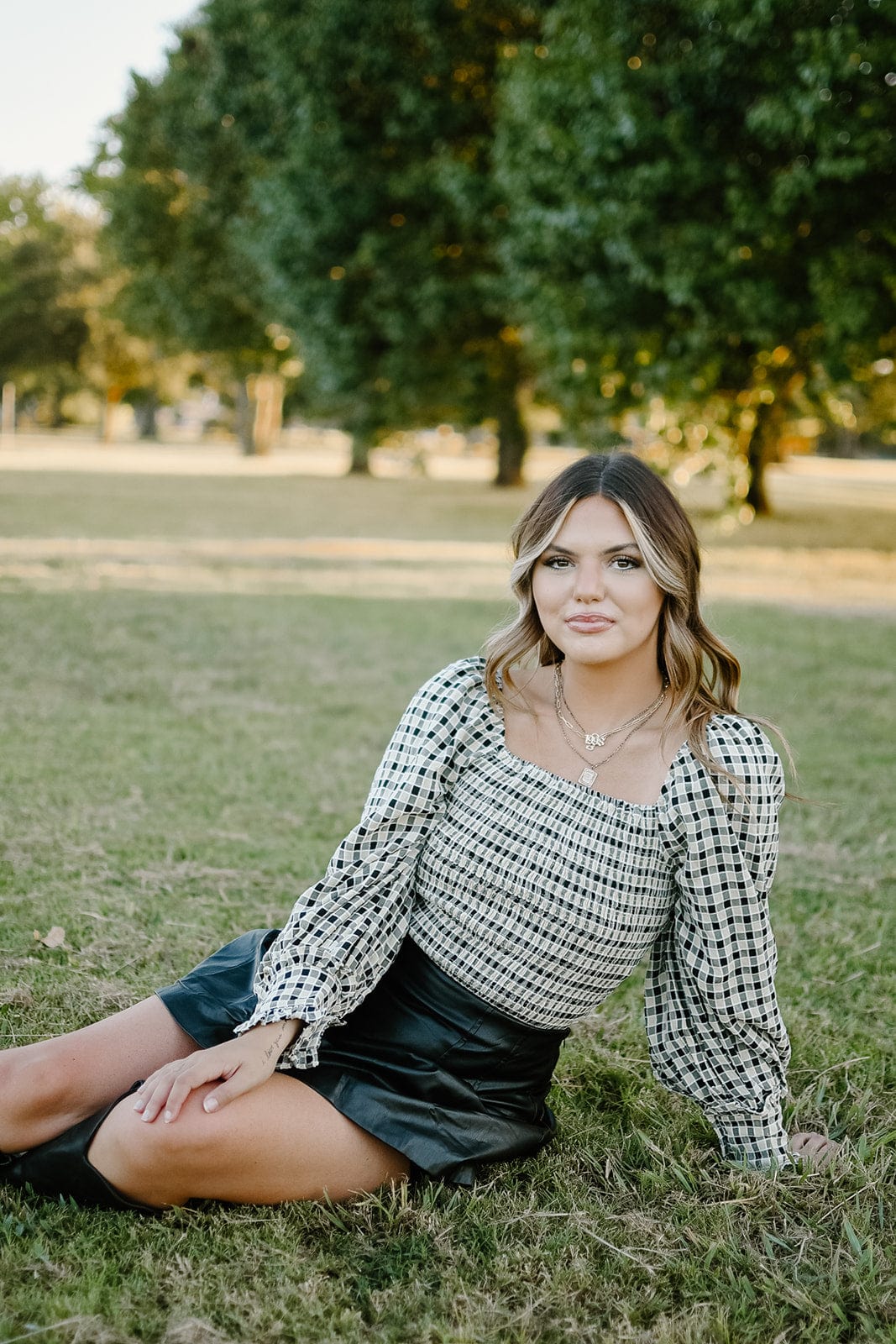 Black Checkered Smocked Top