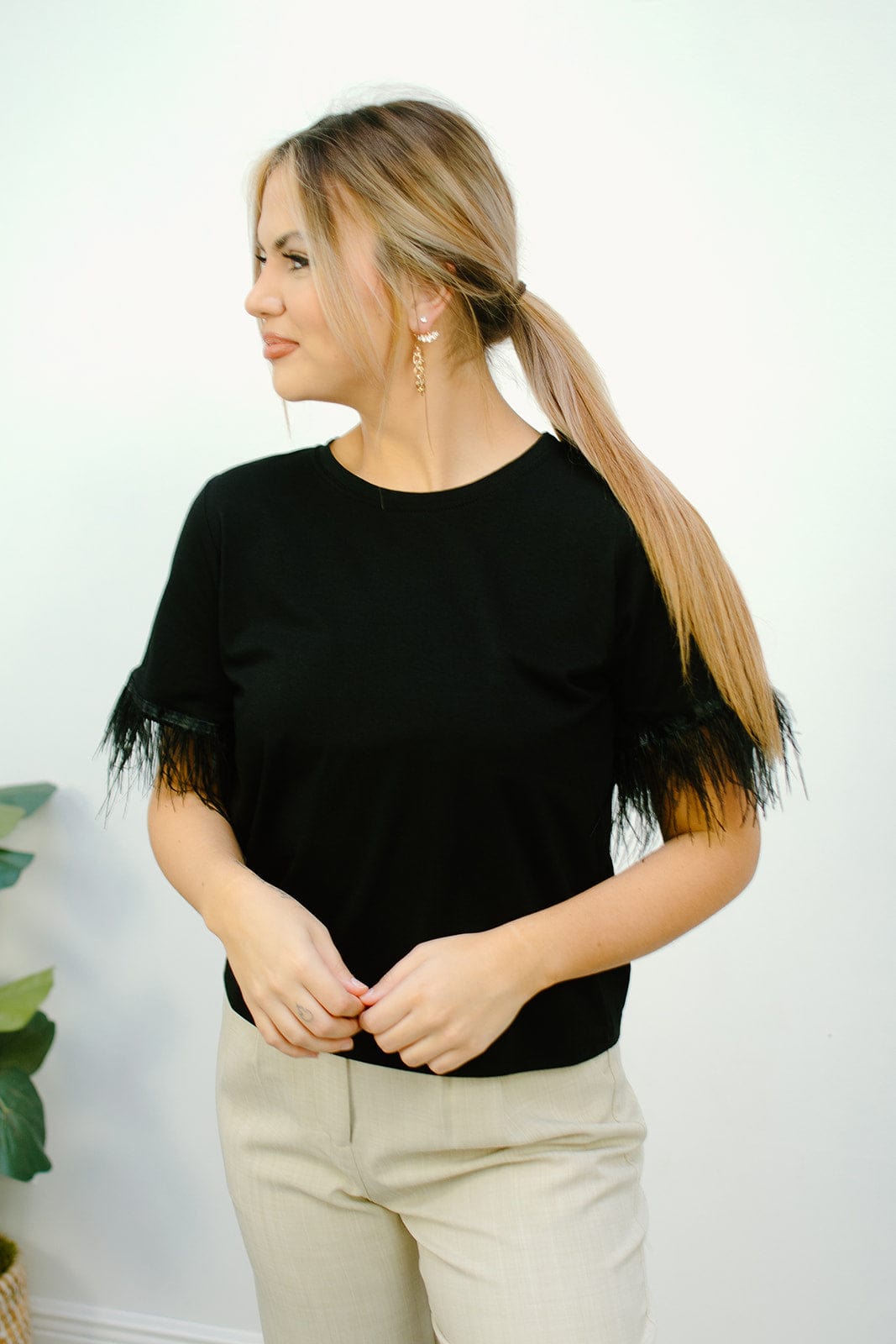 Black Feather Sleeve Tee