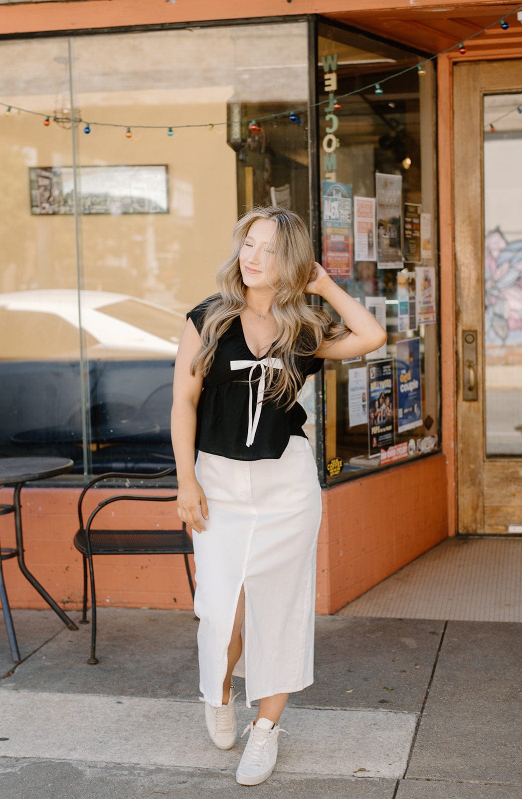 Black Linen Bow Blouse