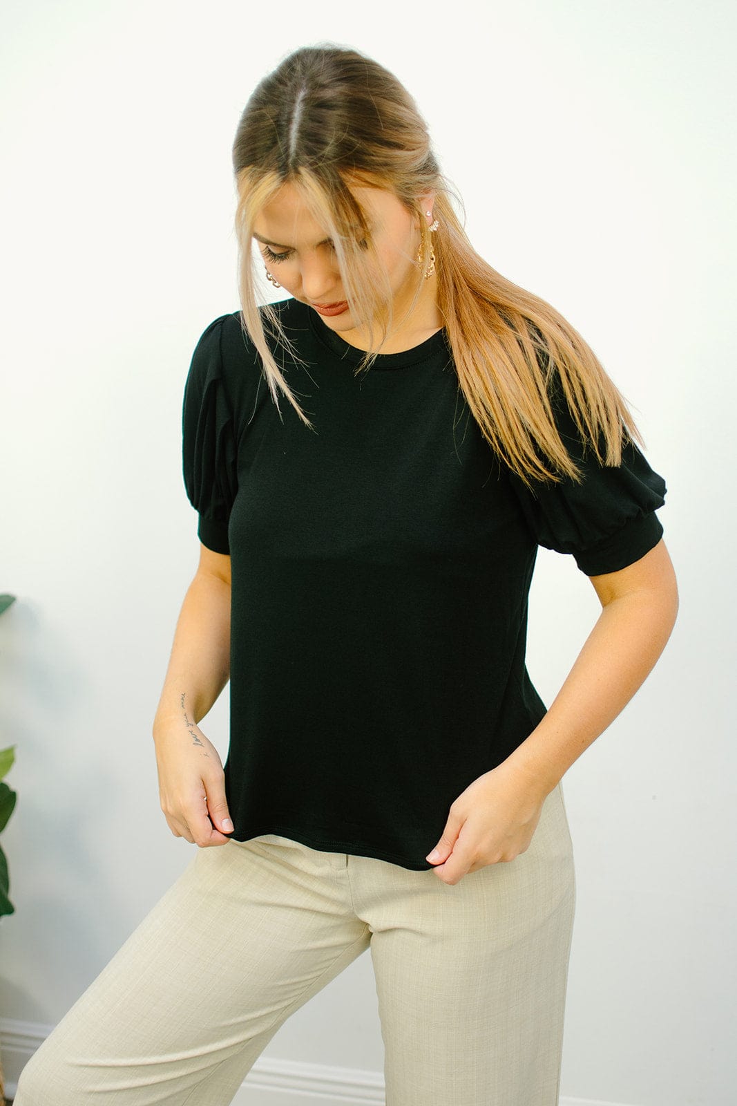 Black Puff Sleeve Tee