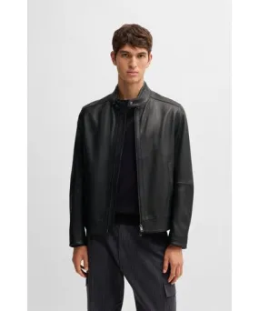 Boss Regular-fit jacket in grained nappa leather