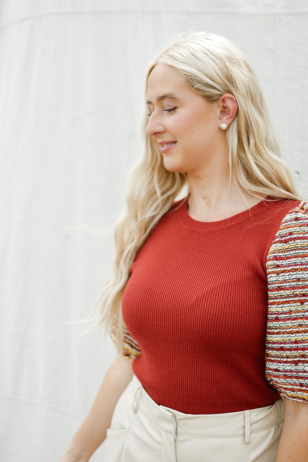 Brick Tweed Puff Sleeve Top