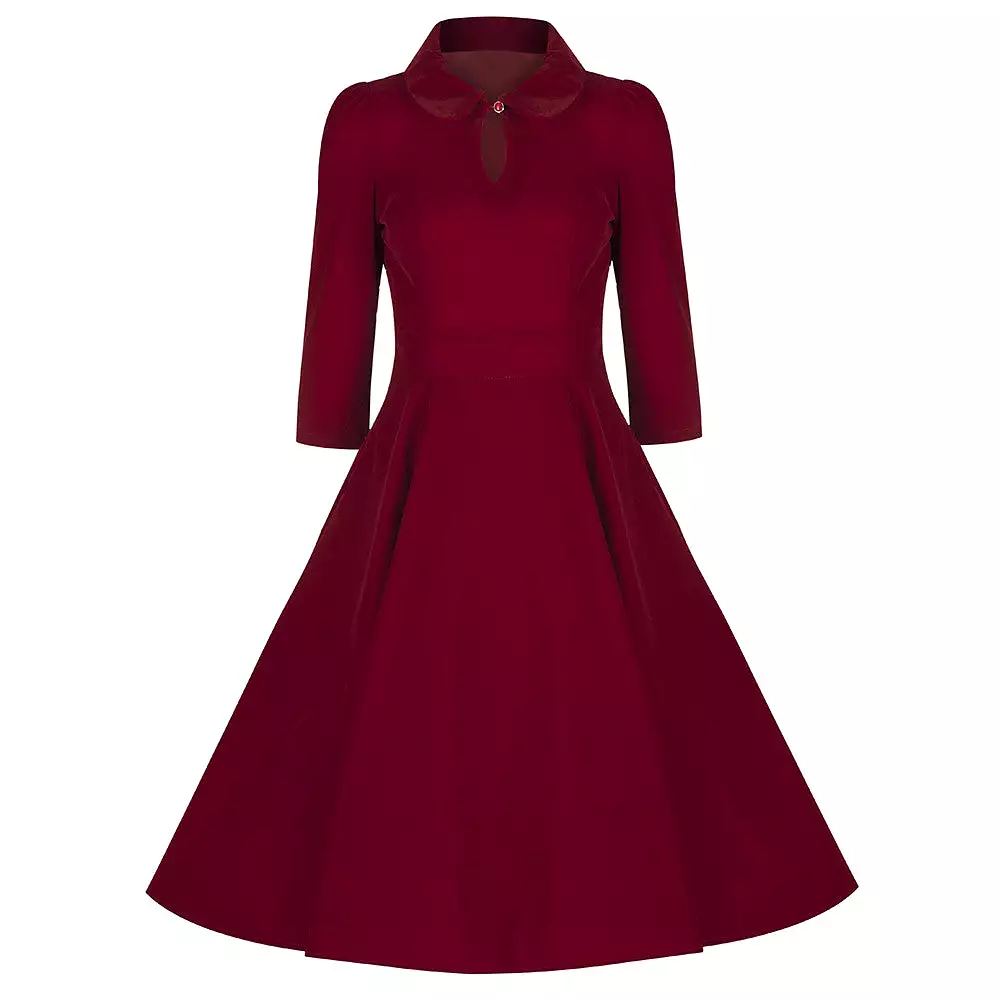 Burgundy Red Vintage Velvet 3/4 Sleeve Dress