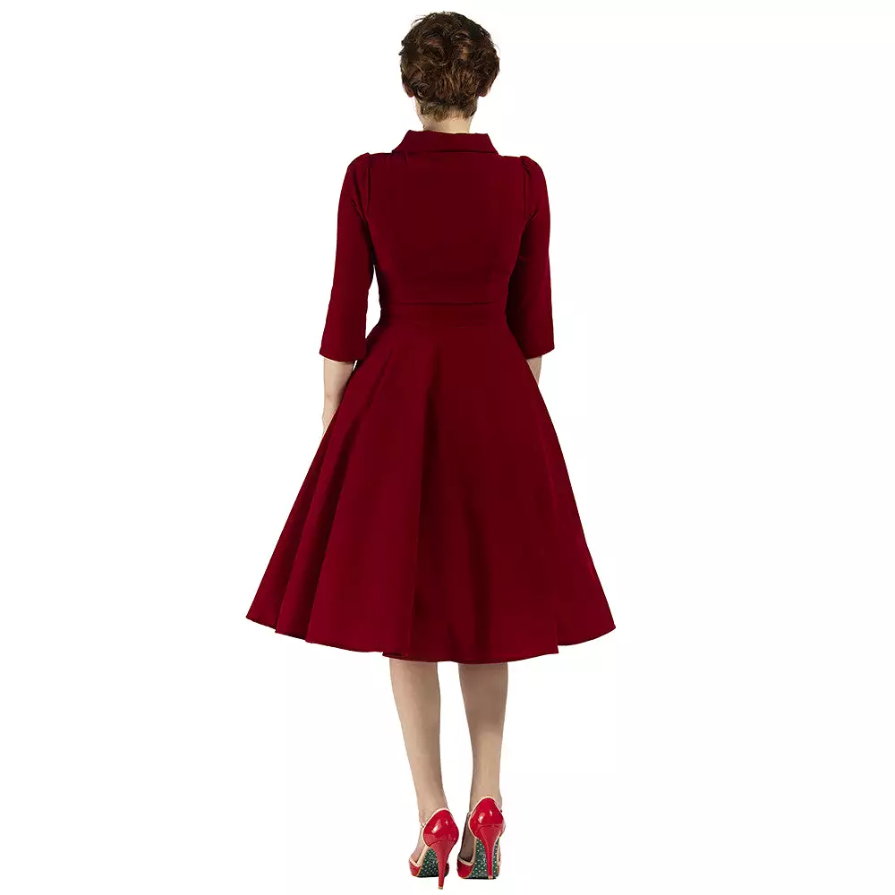 Burgundy Red Vintage Velvet 3/4 Sleeve Dress