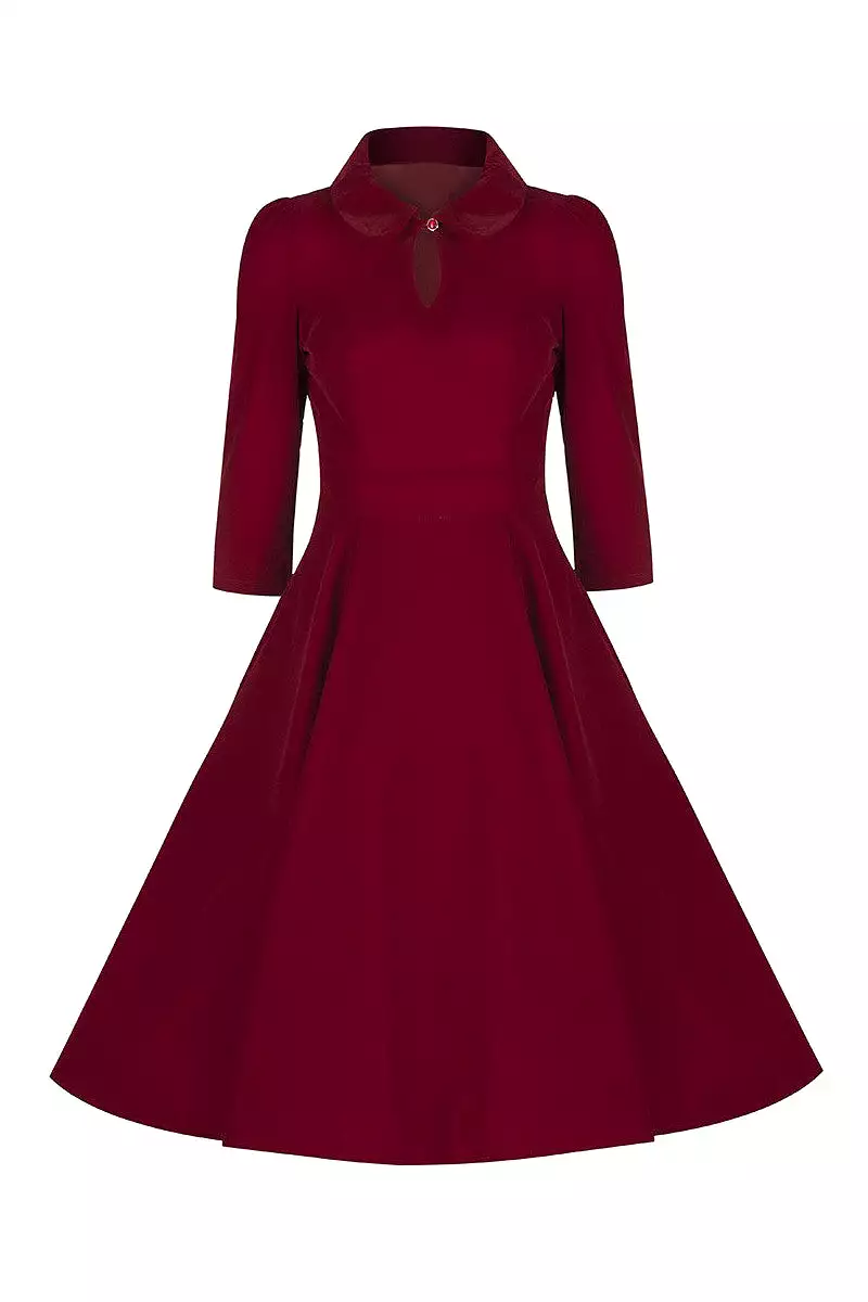 Burgundy Red Vintage Velvet 3/4 Sleeve Dress