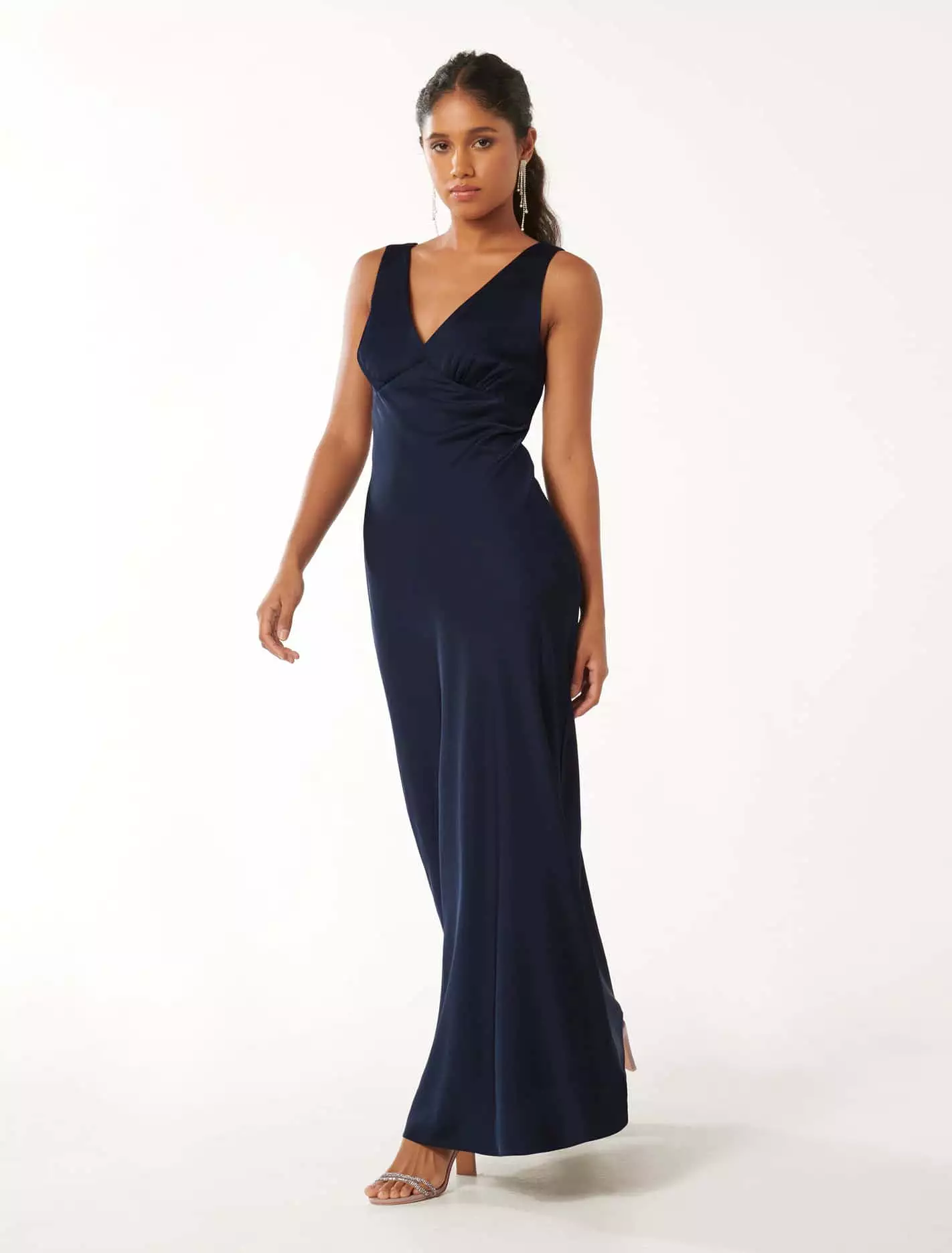 Cameron Petite V Neck Satin Maxi Dress