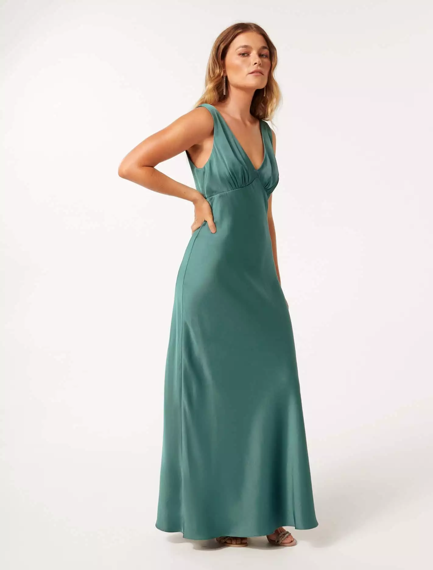 Cameron Petite V Neck Satin Maxi Dress