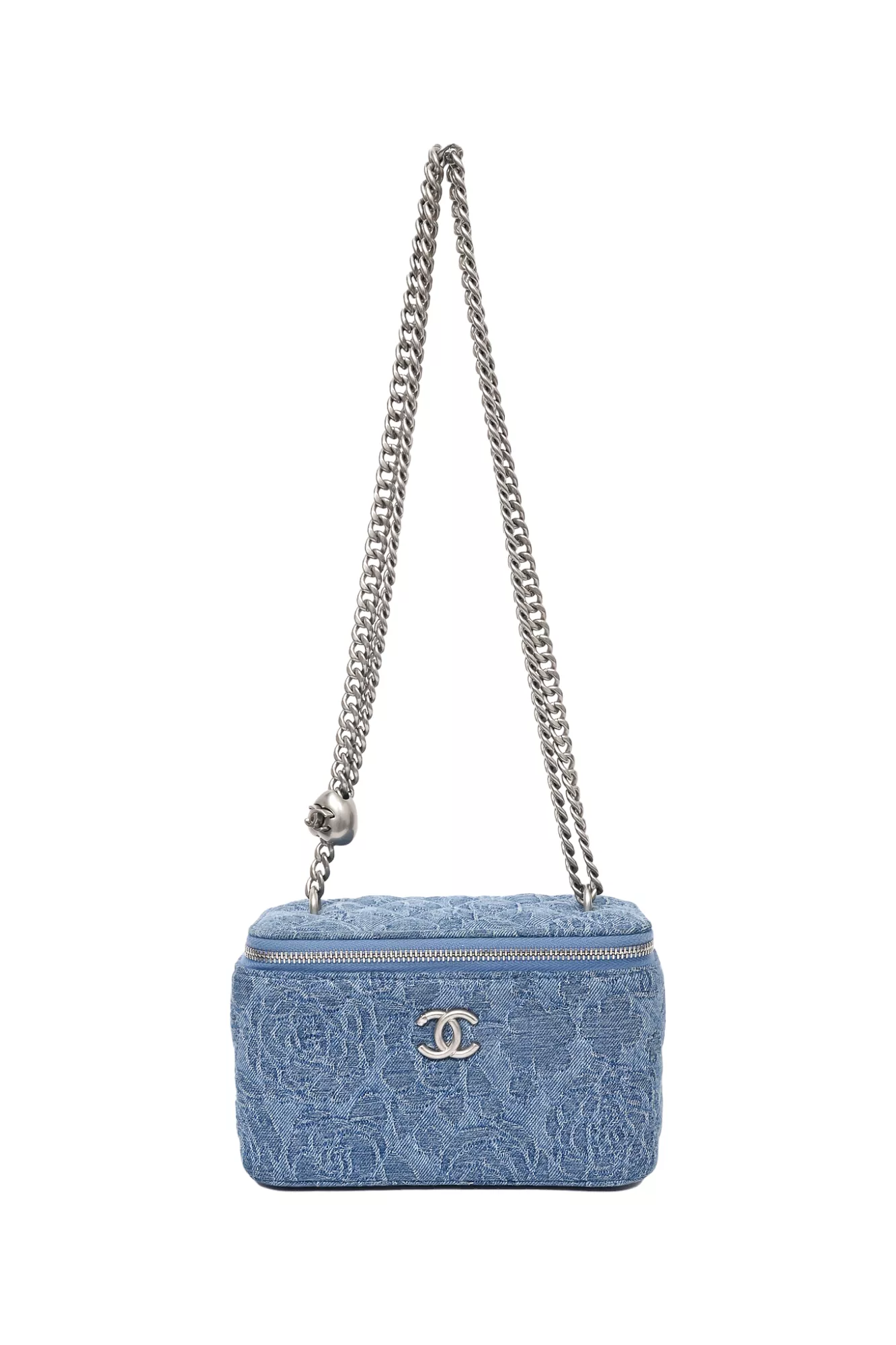 Chanel Blue Denim Quilted Camellia Case Chain Bag with Mirror