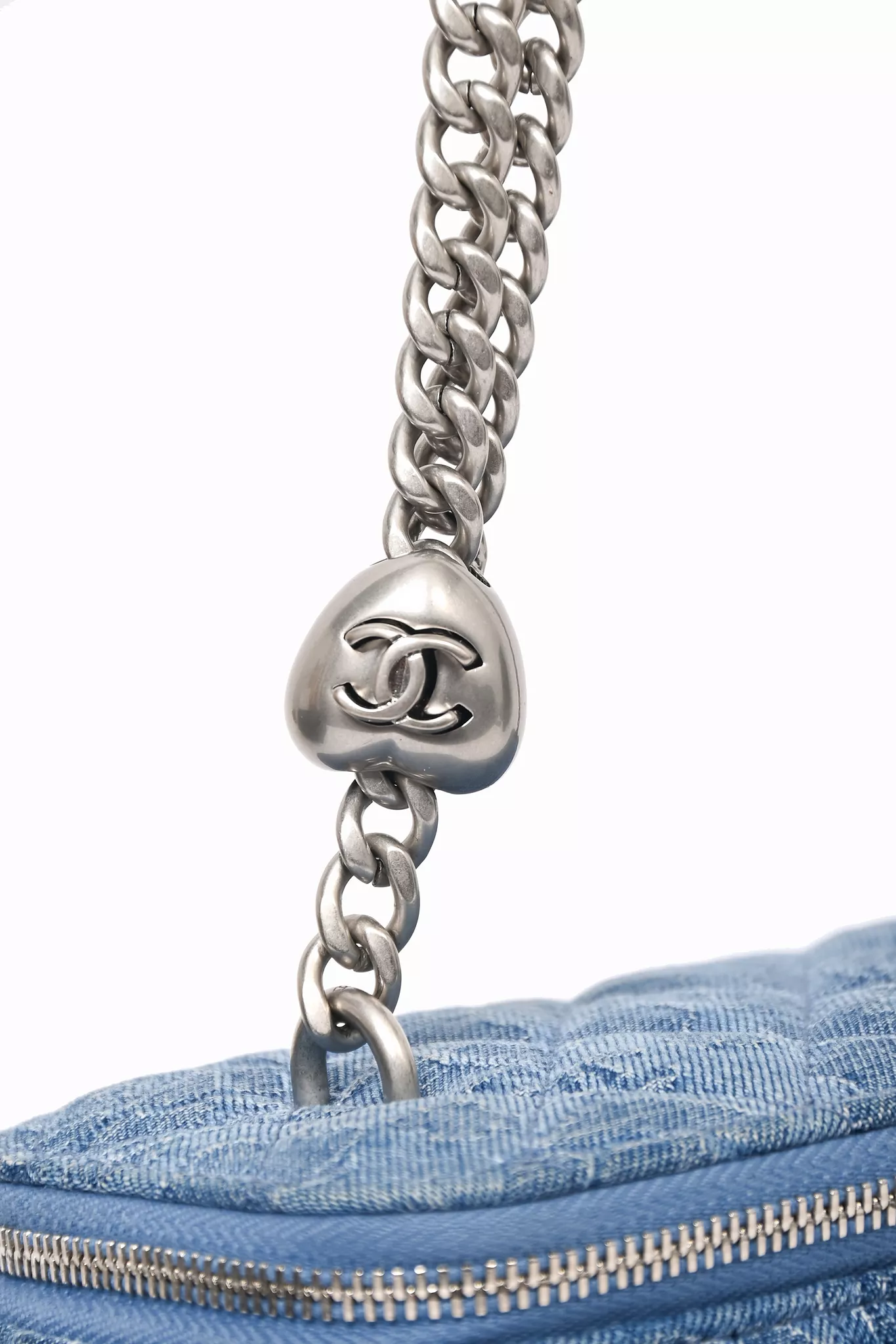 Chanel Blue Denim Quilted Camellia Case Chain Bag with Mirror