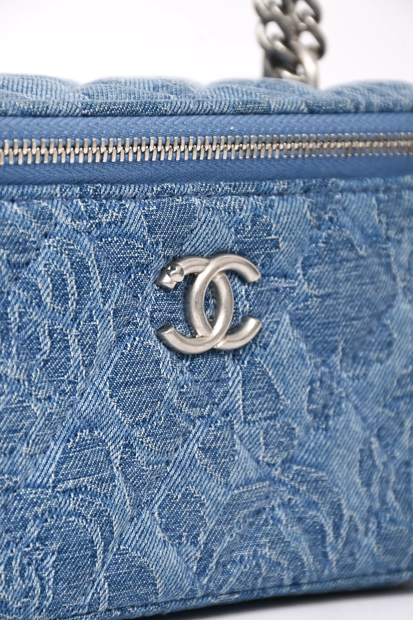 Chanel Blue Denim Quilted Camellia Case Chain Bag with Mirror