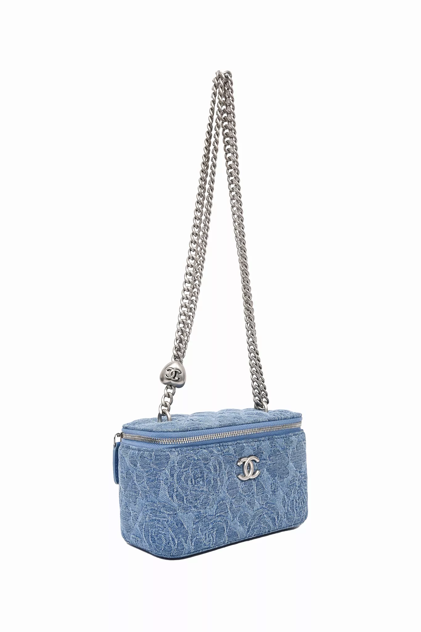 Chanel Blue Denim Quilted Camellia Case Chain Bag with Mirror