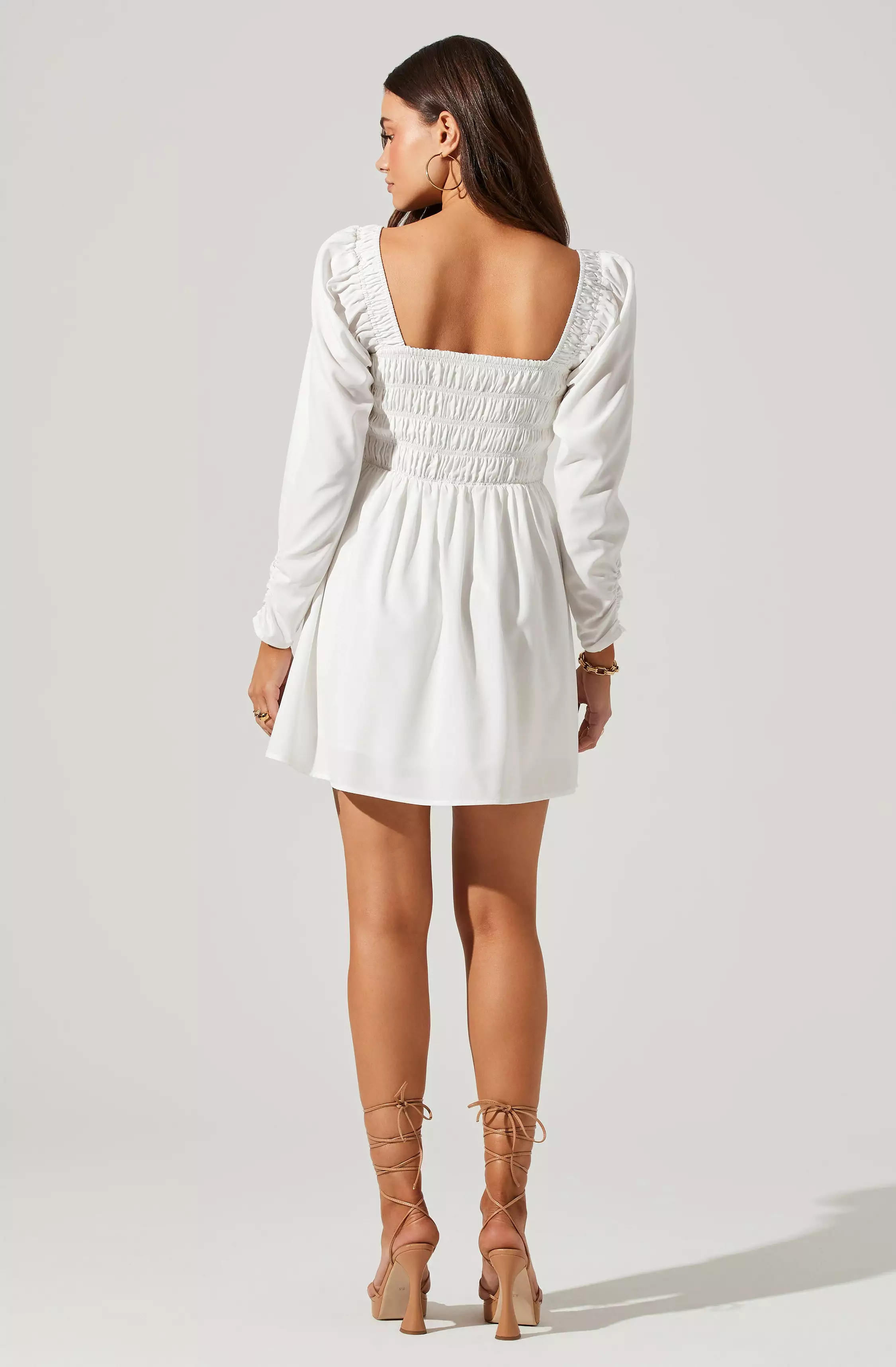 Cinched Waist Long Sleeve Mini Dress