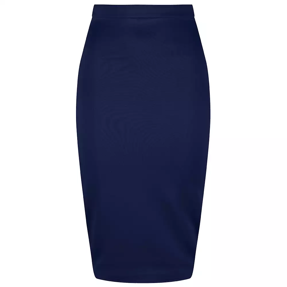 Classic Navy Stretch Pencil Bodycon Midi Office Work Skirt