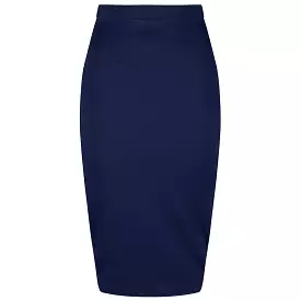 Classic Navy Stretch Pencil Bodycon Midi Office Work Skirt