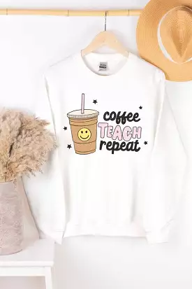 COFFEE TEACH REPEAT GRAPHIC SWEATSHIRT PLUS SIZE