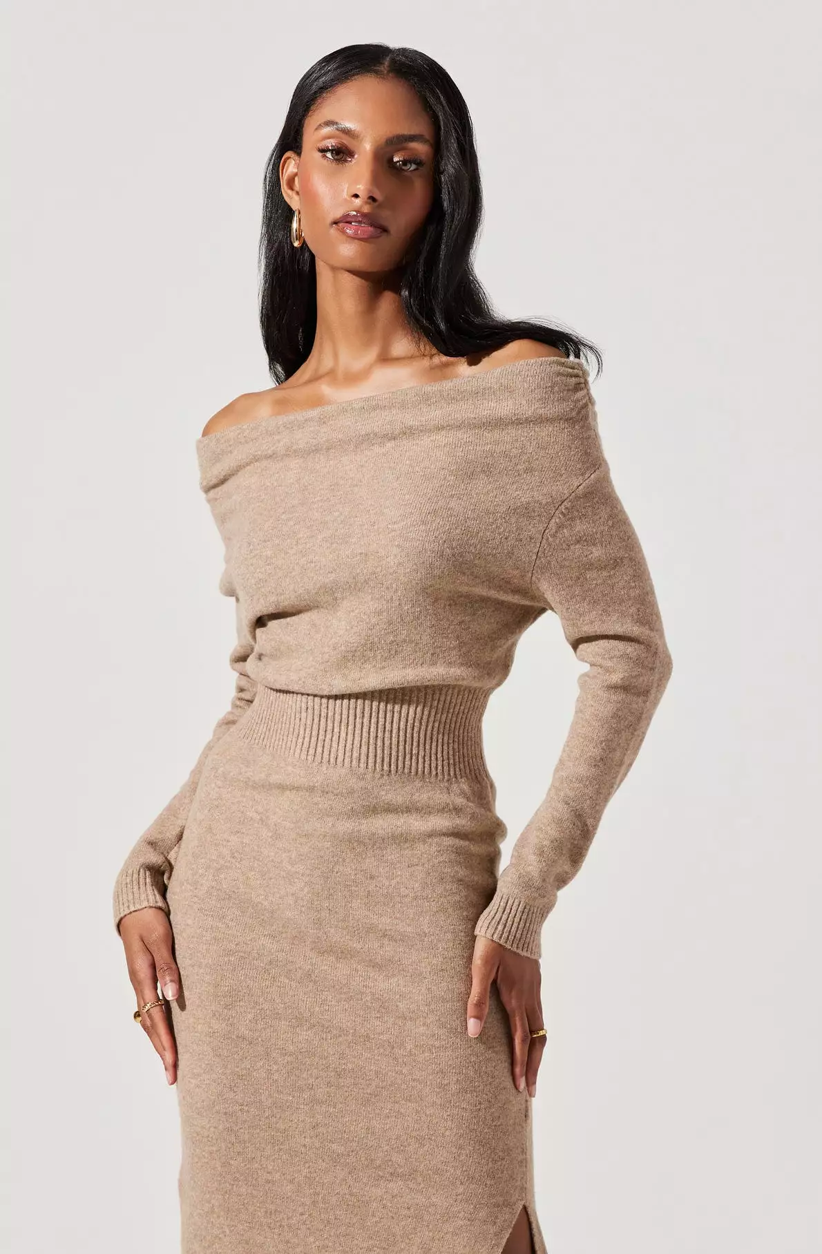 Cora Off Shoulder Midi Sweater Dress