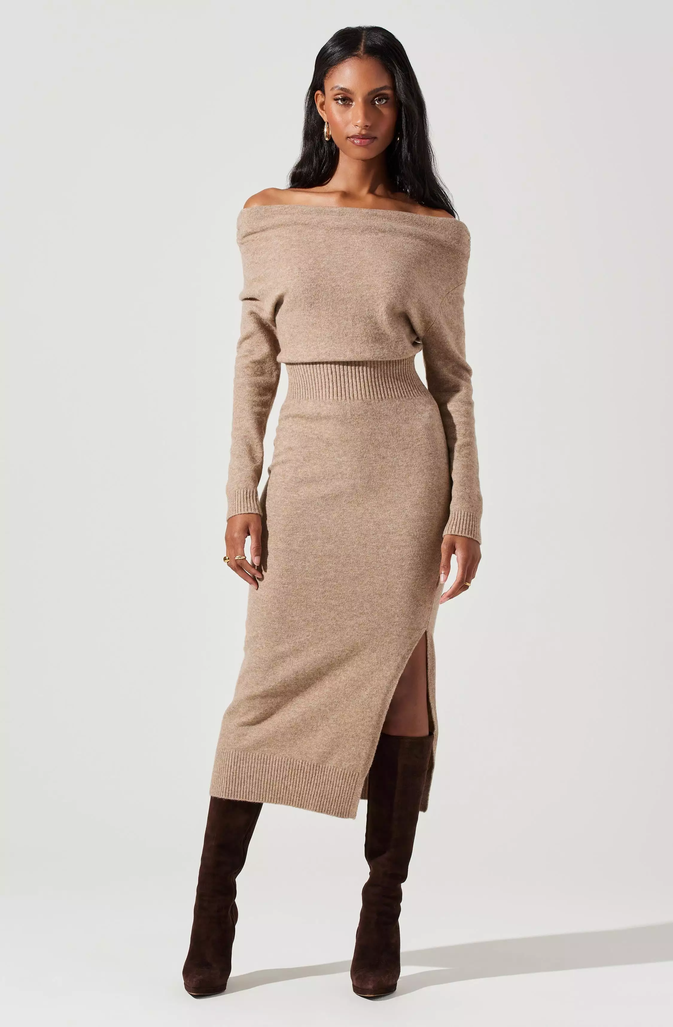 Cora Off Shoulder Midi Sweater Dress