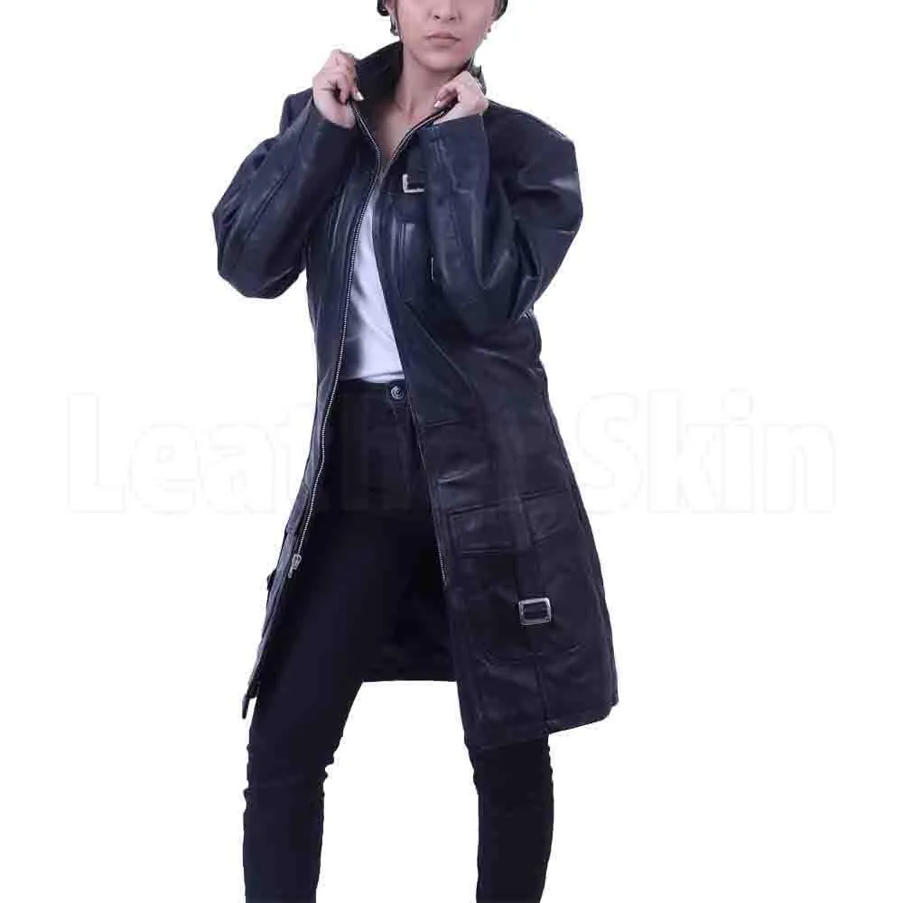 Cowhide Leather Long Coat - Leather Skin Shop