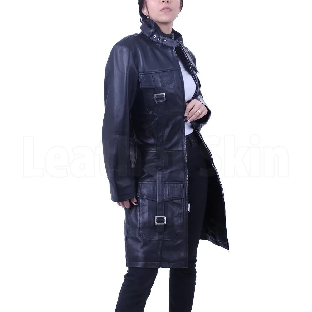 Cowhide Leather Long Coat - Leather Skin Shop