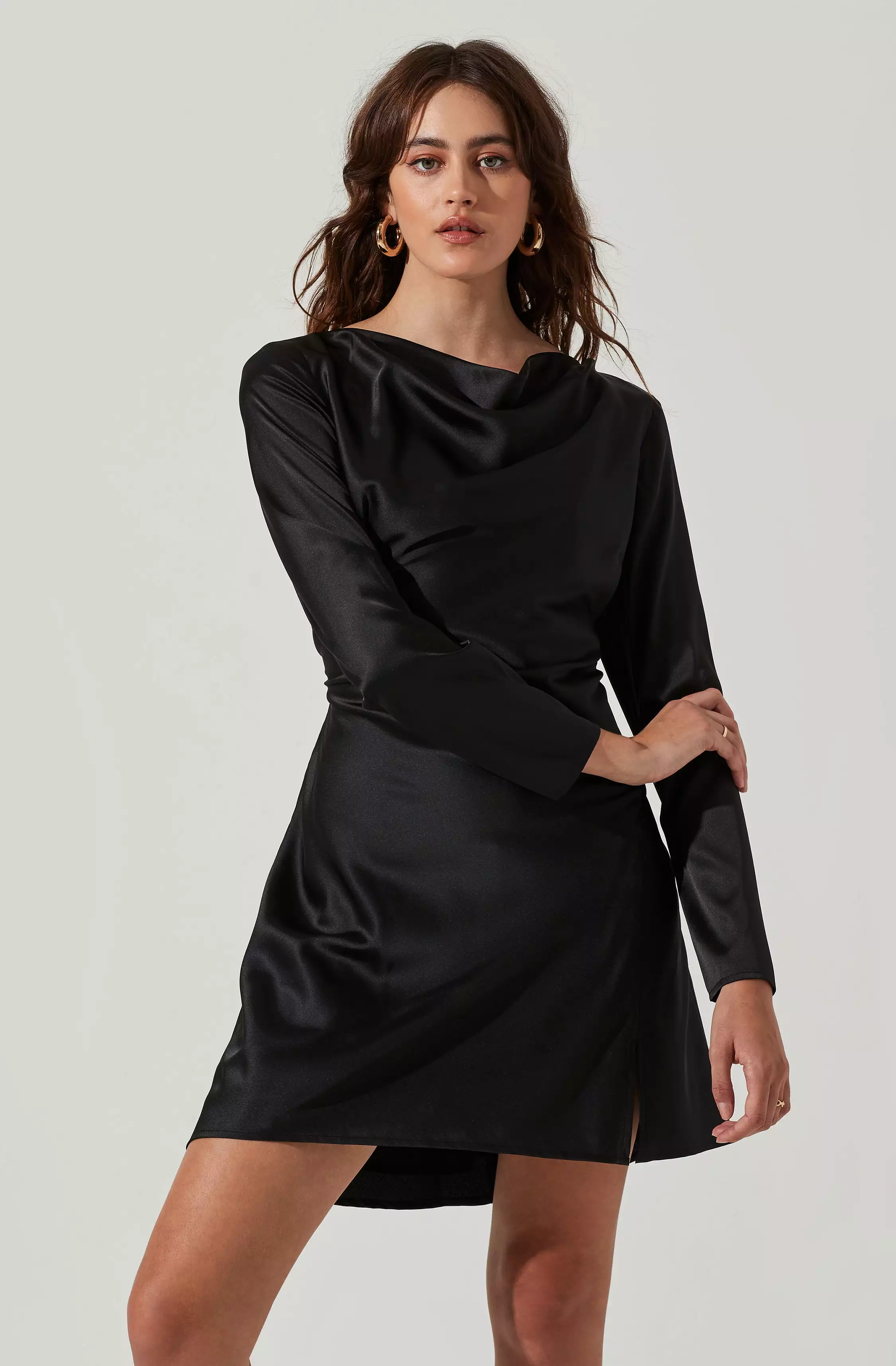 Cowl Neck Long Sleeve Mini Dress