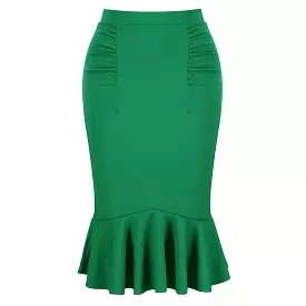 Emerald Green Peplum Fishtail Stretch Pencil Bodycon Skirt