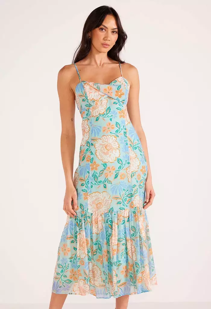 Evelyn Strappy Midaxi Dress-Mint/Floral