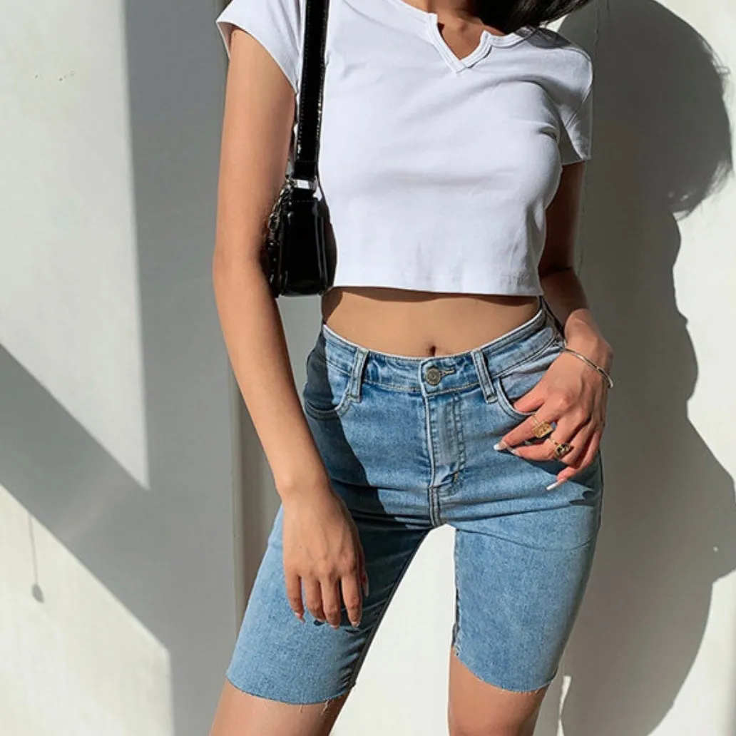 EZRA VINTAGE HIGH WAISTED DENIM SHORTS