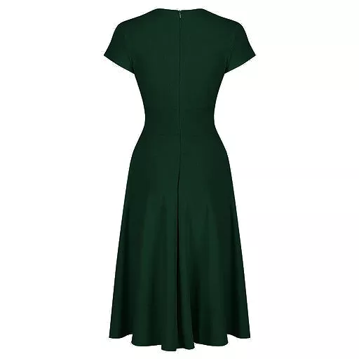 Forest Green A Line Vintage Crossover Capped Sleeve Tea Swing Dress