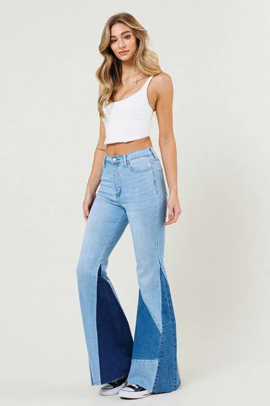 Funky Town Color Block Light Wash Side Panel Flare Jeans (DS) FG VM