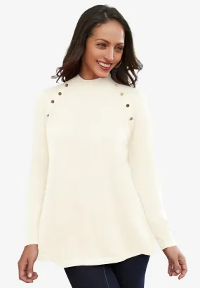 Gold Button Mockneck Sweater