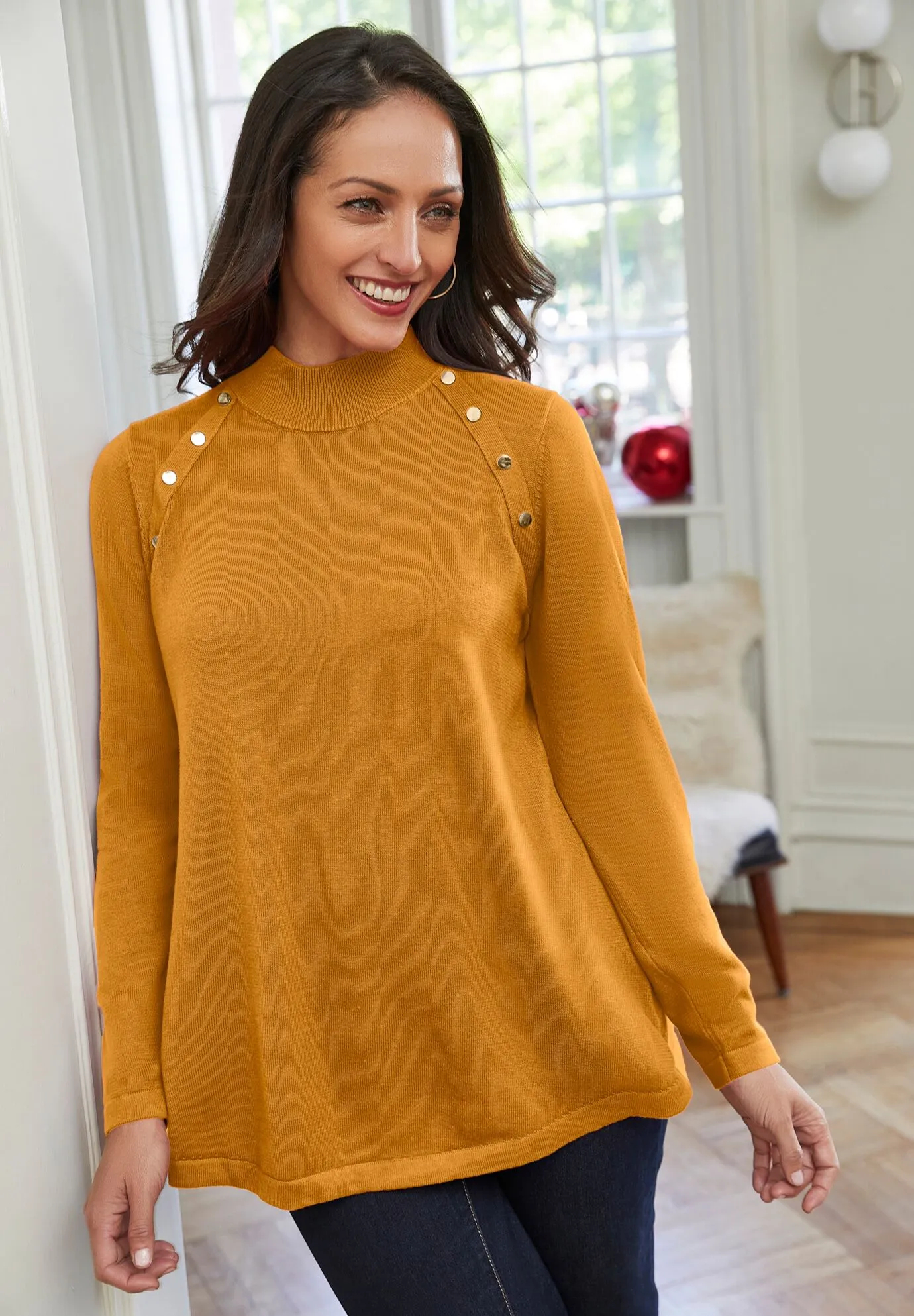 Gold Button Mockneck Sweater