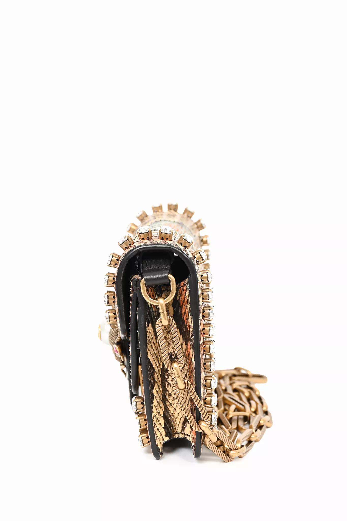 Gucci Multicolour Python Crystal Bee Embellished Mini Broadway Chain Bag